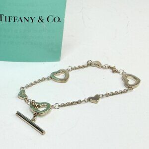 Tiffany & Co sterling Silver Heart Link Lariat Bracelet toggle clasp JR1302